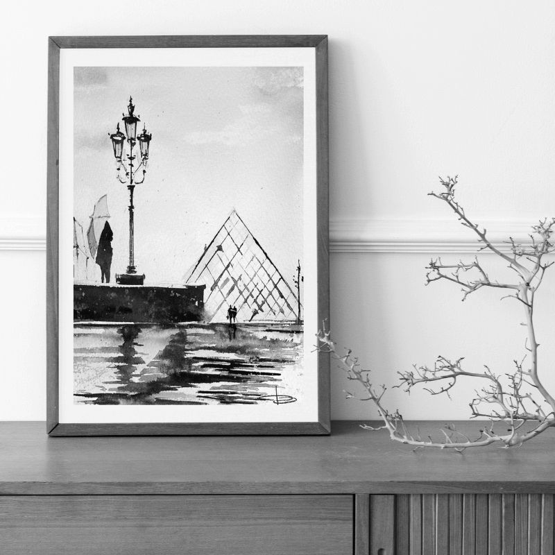 watercolor black and white painting